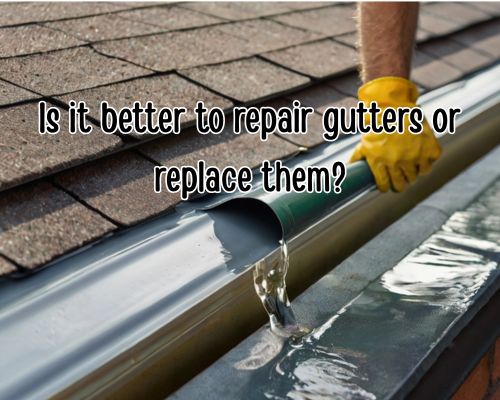Man fixing leaking roof gutter.